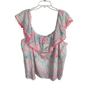 Crown & Ivy Women's Sleeveless Top Size 4X White/Pink/Blue Print NEW